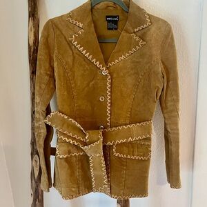 Wet Seal Tan Suede Blazer with Whip Stitching and Belt XS Y2K 90s Camel